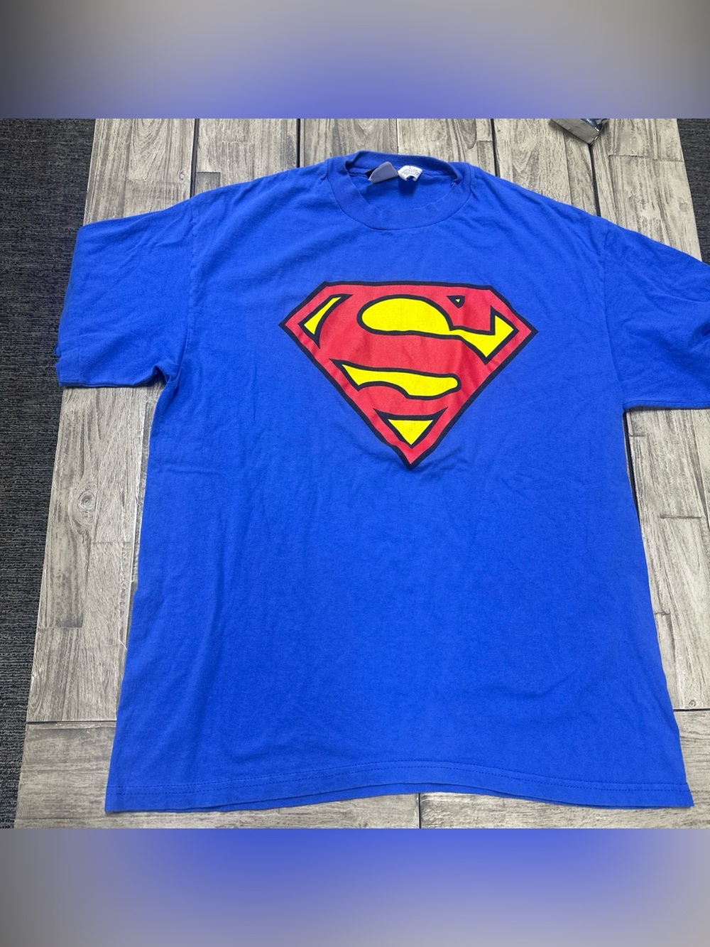 Vintage 1997 Warner Bros Superman Tshirt Large Blue Made In Usa Single Stitch